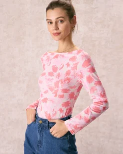 The Pink Boat Neck Floral Long Sleeve Tee 10 The Pink Boat Neck Floral Long Sleeve Tee -Deals Dress N Swimwear Store the pink boat neck floral tee tops c8zrfi
