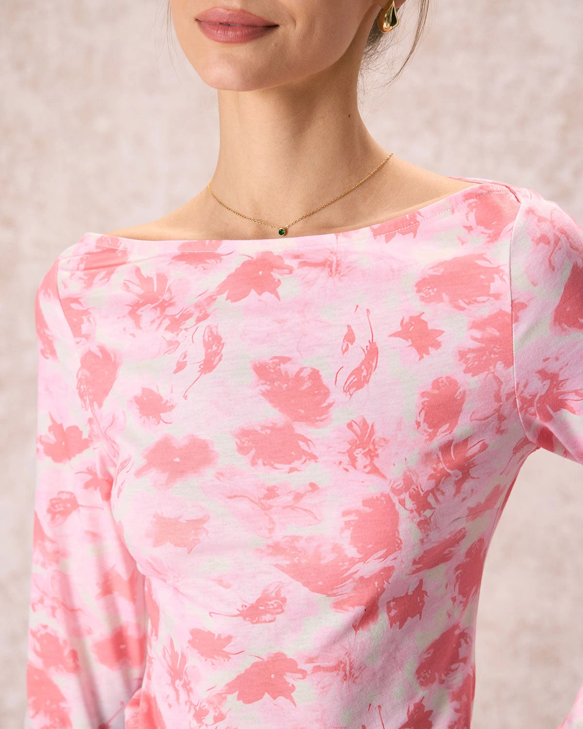 The Pink Boat Neck Floral Long Sleeve Tee 2 The Pink Boat Neck Floral Long Sleeve Tee - Image 2