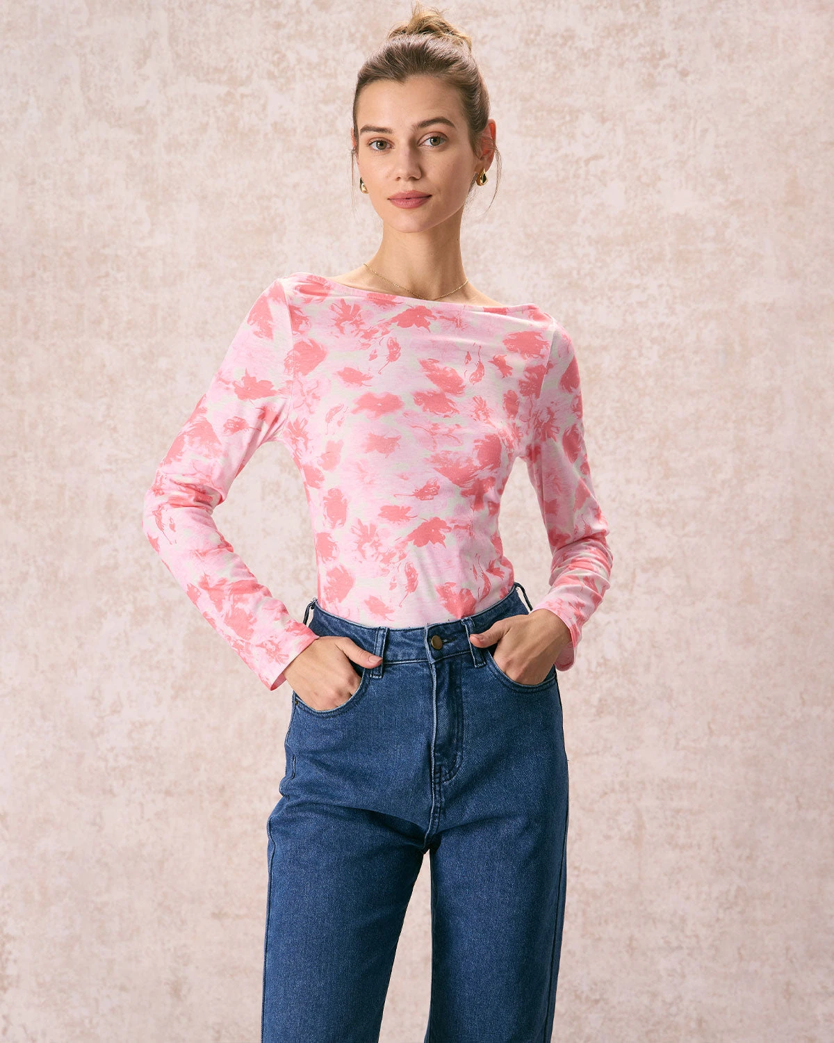 The Pink Boat Neck Floral Long Sleeve Tee 1 The Pink Boat Neck Floral Long Sleeve Tee