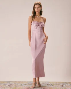 The Pink Bowknot Satin Strap Maxi Dress -Deals Dress N Swimwear Store the pink bowknot satin maxi dress dresses god04p