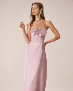 The Pink Bowknot Satin Strap Maxi Dress -Deals Dress N Swimwear Store the pink bowknot satin maxi dress dresses xwyz6x