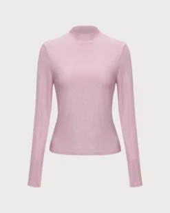 The Pink Mock Neck Long Sleeve Lurex Tee 14 The Pink Mock Neck Long Sleeve Lurex Tee -Deals Dress N Swimwear Store the pink mock neck lurex tee pink tops ccnees