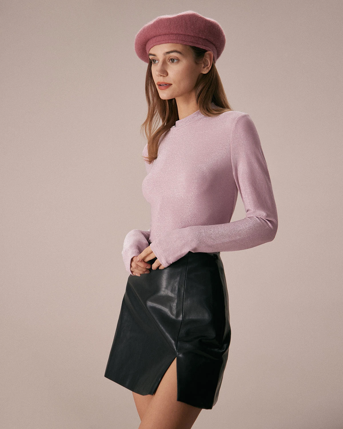The Pink Mock Neck Long Sleeve Lurex Tee 5 The Pink Mock Neck Long Sleeve Lurex Tee - Image 5