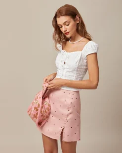 The Pink Polka Dot Button Slit Mini Skirt 10 The Pink Polka Dot Button Slit Mini Skirt -Deals Dress N Swimwear Store the pink polka dot button mini skirt bottoms dv3r26 834878