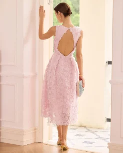 The Pink Round Neck Backless Midi Dress -Deals Dress N Swimwear Store the pink round neck backless midi dress dresses elxfrm