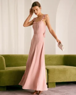 The Pink Ruffled Sleeveless Slit Maxi Dress -Deals Dress N Swimwear Store the pink ruffle solid maxi dress dresses 93x19n