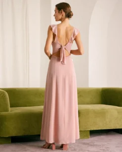 The Pink Ruffled Sleeveless Slit Maxi Dress -Deals Dress N Swimwear Store the pink ruffle solid maxi dress dresses qxscbb