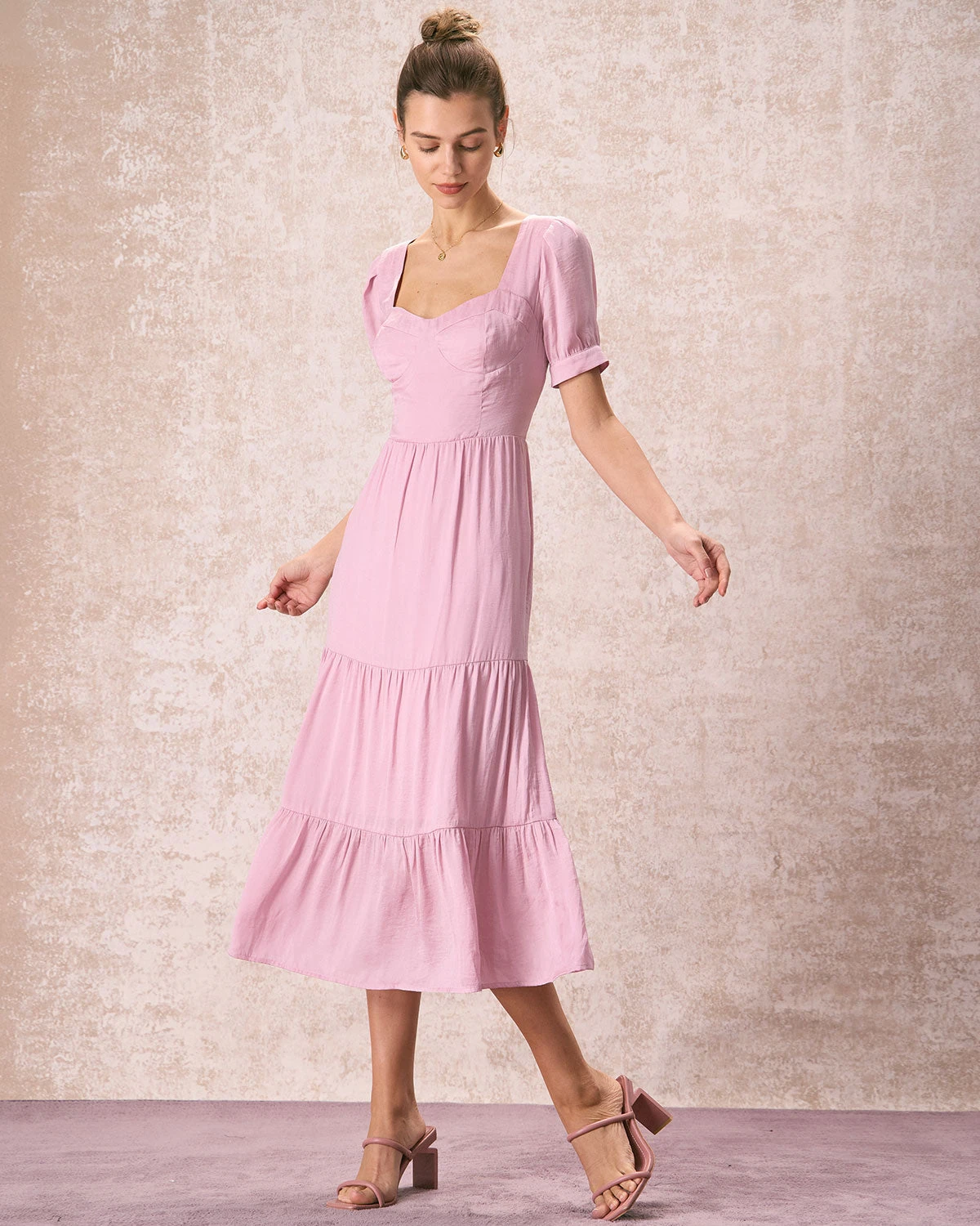 The Pink Sweetheart Neck Ruched Midi Dress 4 The Pink Sweetheart Neck Ruched Midi Dress - Image 4