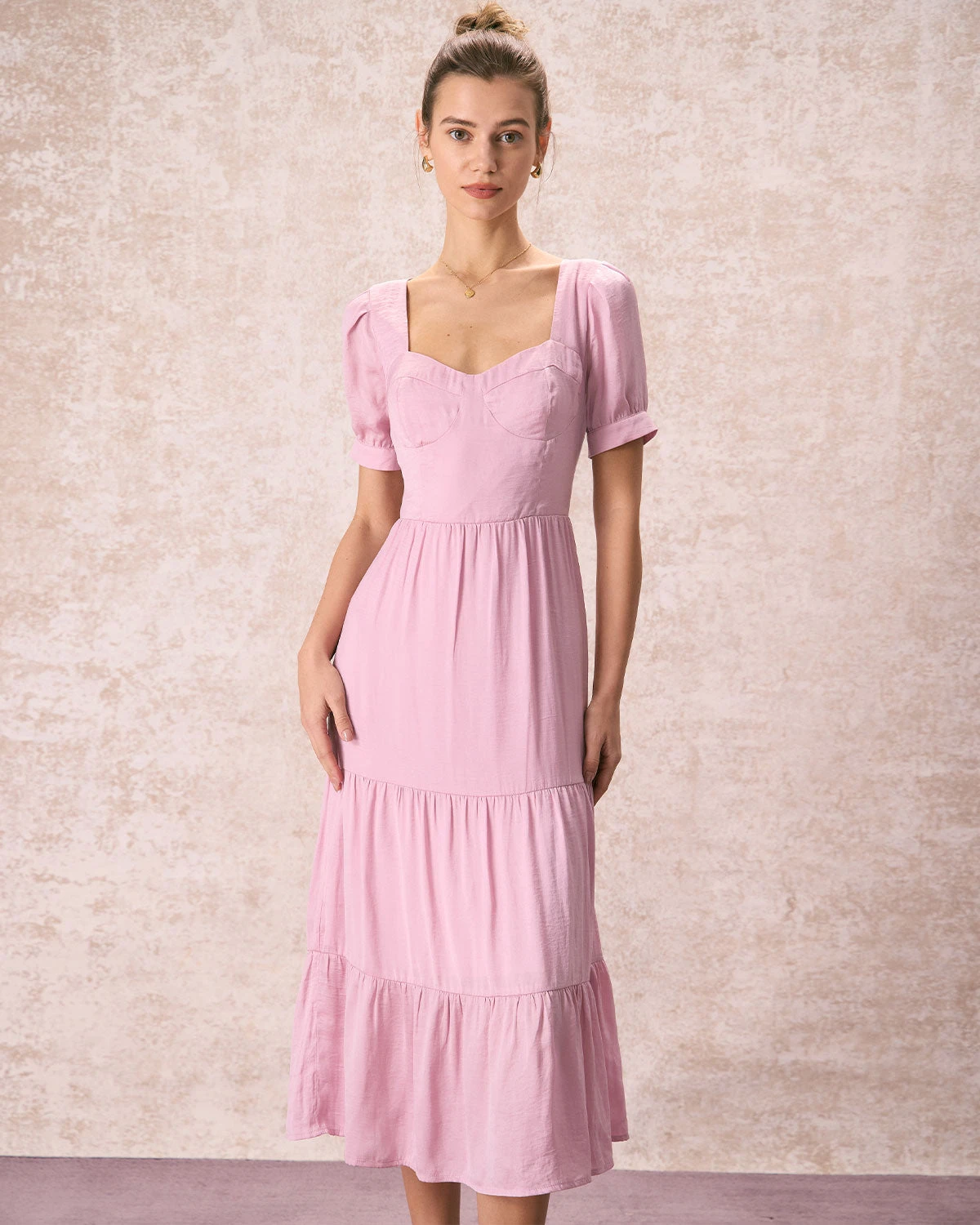 The Pink Sweetheart Neck Ruched Midi Dress 1 The Pink Sweetheart Neck Ruched Midi Dress