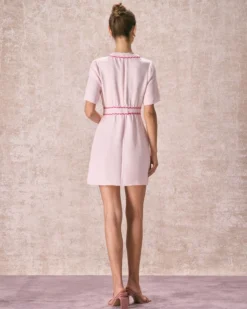 The Pink V Neck Contrast Trim Mini Dress -Deals Dress N Swimwear Store the pink v neck contrast trim mini dress dresses 70i9eb