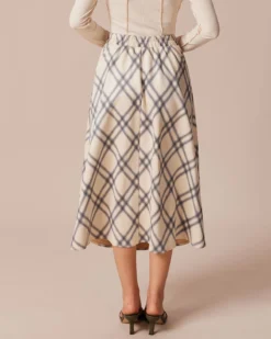 The Khaki High Waisted Plaid A-Line Midi Skirt -Deals Dress N Swimwear Store the plaid a line midi skirt bottoms shgz7k 700297