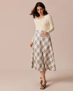The Khaki High Waisted Plaid A-Line Midi Skirt -Deals Dress N Swimwear Store the plaid a line midi skirt bottoms uaya0w 169748