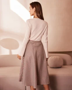 The Brown High Waisted Plaid Button Midi Skirt -Deals Dress N Swimwear Store the plaid button midi skirt bottoms 1maomd