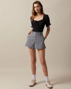 The Black High Waisted Button Up Plaid Shorts 9 The Black High Waisted Button Up Plaid Shorts -Deals Dress N Swimwear Store the plaid button up shorts bottoms 1knvnf 899007