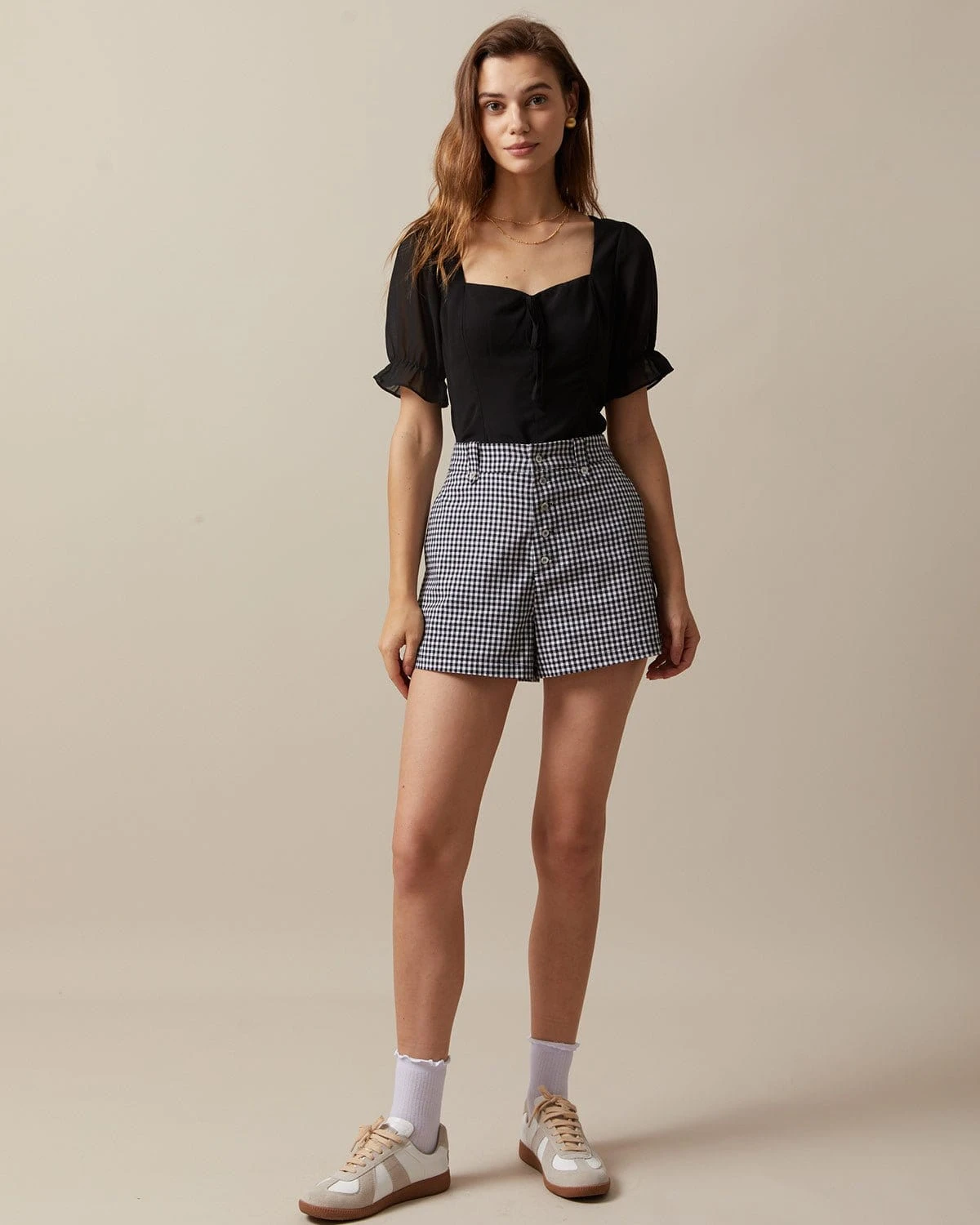 The Black High Waisted Button Up Plaid Shorts 2 The Black High Waisted Button Up Plaid Shorts - Image 2