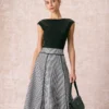 The Black High Waisted Plaid Lace Midi Skirt