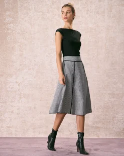 The Black High Waisted Plaid Lace Midi Skirt -Deals Dress N Swimwear Store the plaid lace trim midi skirt bottoms jv5aat