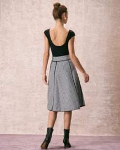 The Black High Waisted Plaid Lace Midi Skirt -Deals Dress N Swimwear Store the plaid lace trim midi skirt bottoms n9nwyy