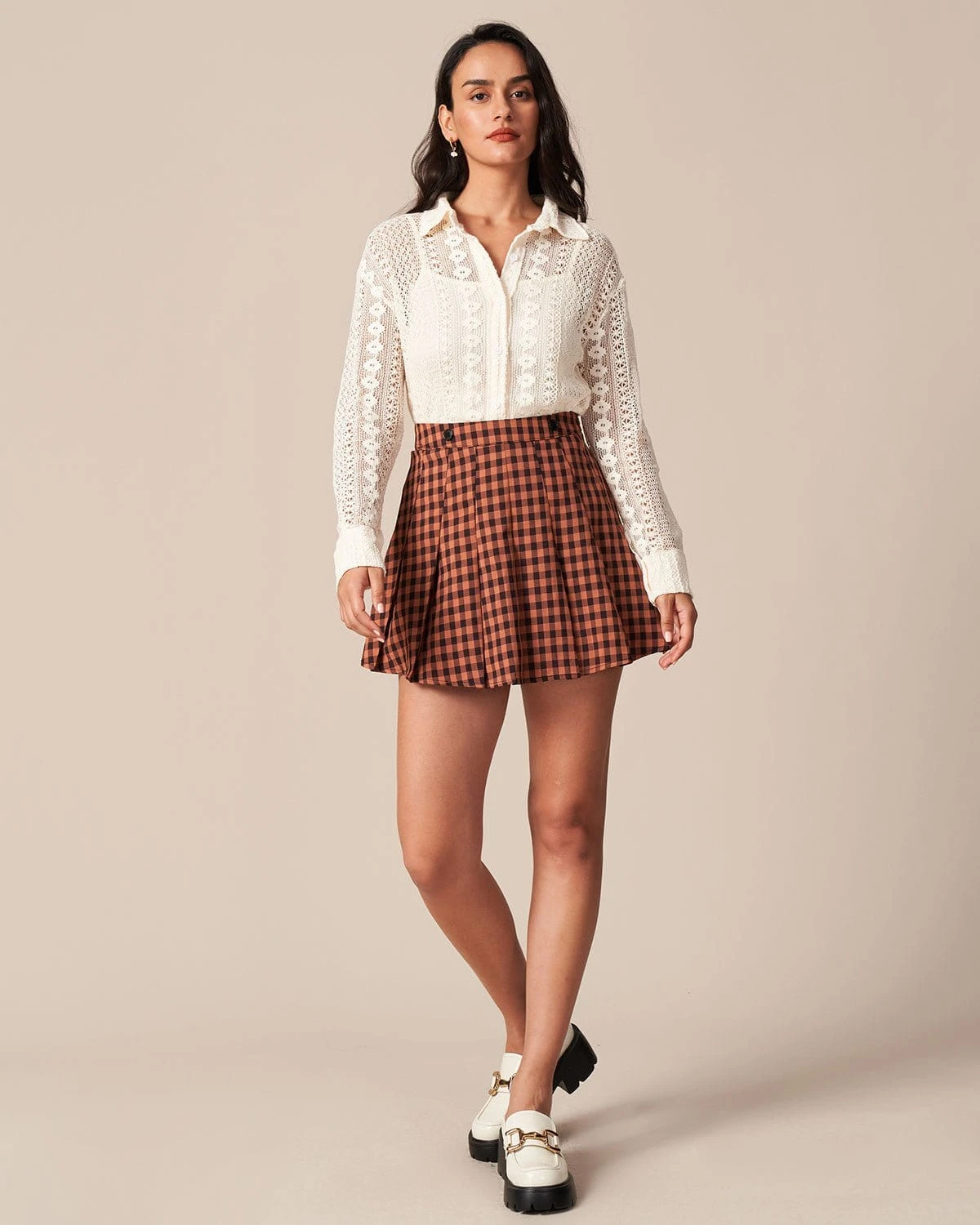 The Brown High Waist Pleated Plaid Mini Skirt 3 The Brown High Waist Pleated Plaid Mini Skirt - Image 3