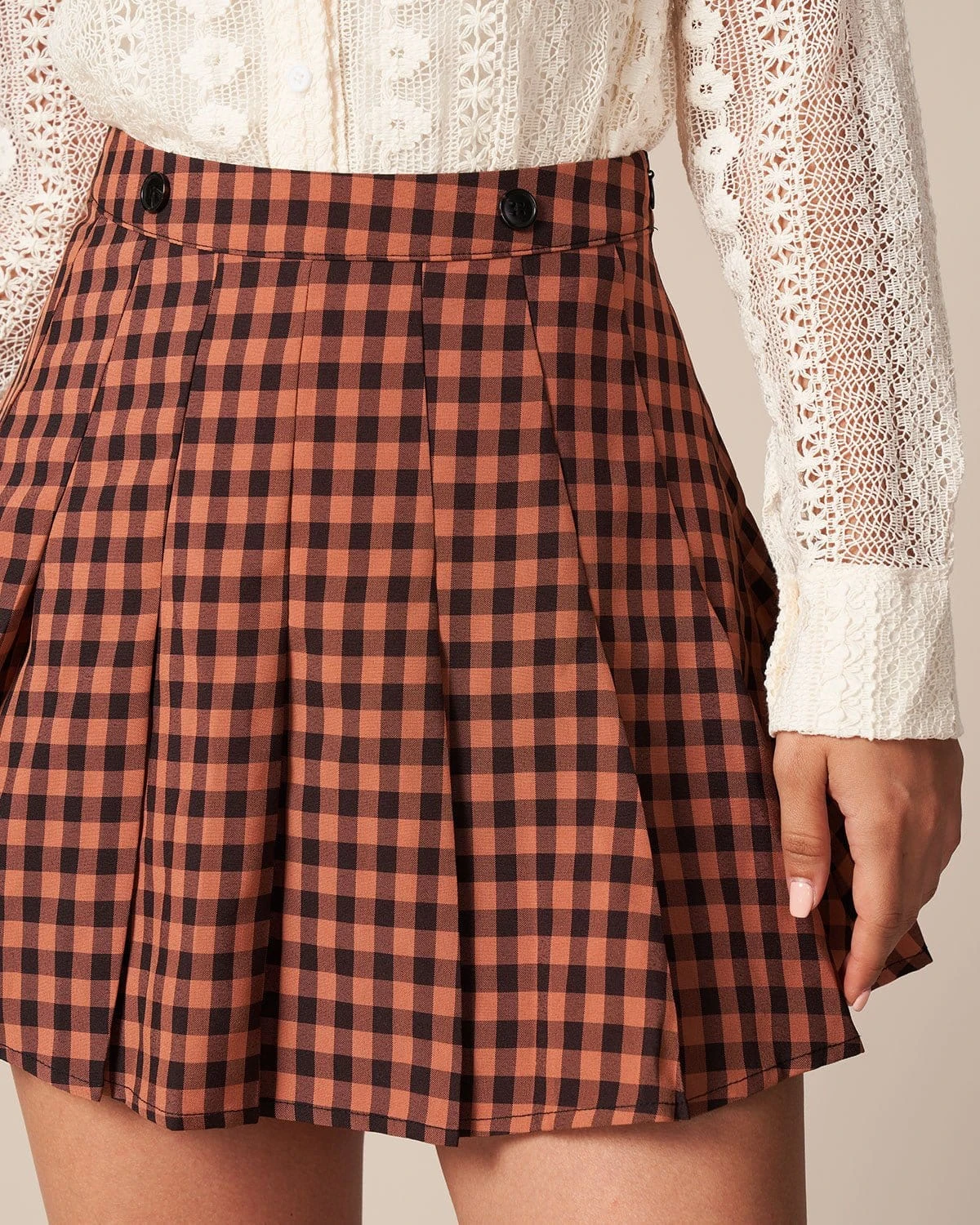 The Brown High Waist Pleated Plaid Mini Skirt 4 The Brown High Waist Pleated Plaid Mini Skirt - Image 4