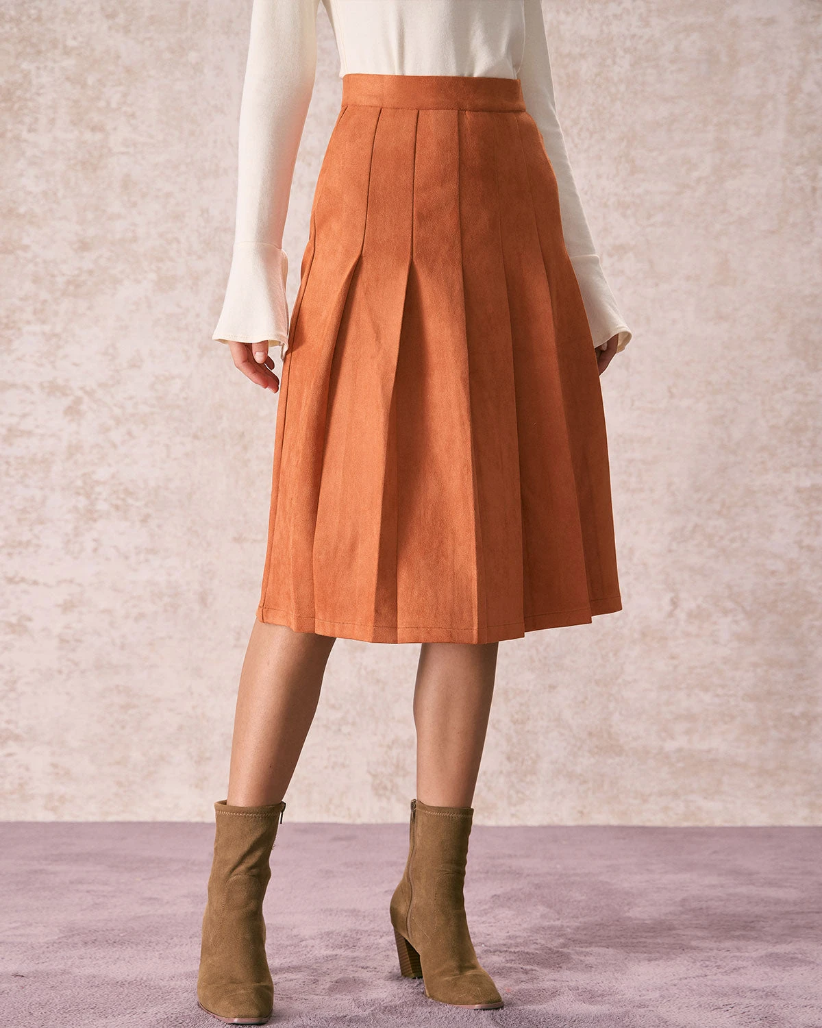 The Orange High Waisted Suede Midi Skirt 5 The Orange High Waisted Suede Midi Skirt - Image 5