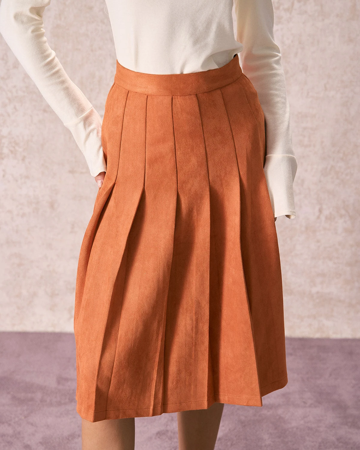 The Orange High Waisted Suede Midi Skirt 2 The Orange High Waisted Suede Midi Skirt - Image 2