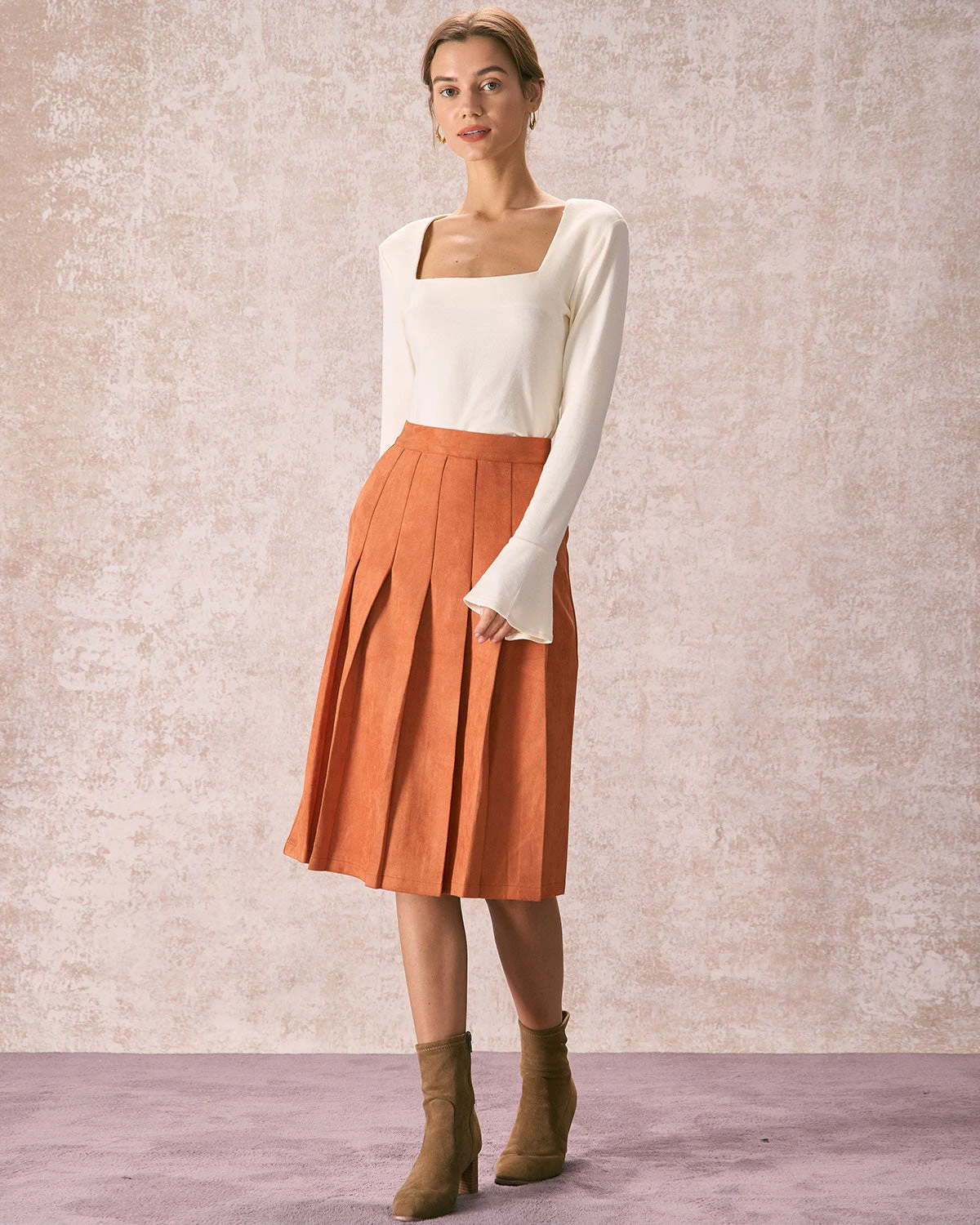The Orange High Waisted Suede Midi Skirt 4 The Orange High Waisted Suede Midi Skirt - Image 4