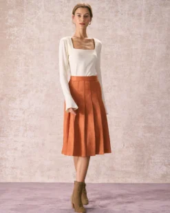 The Orange High Waisted Suede Midi Skirt 8 The Orange High Waisted Suede Midi Skirt -Deals Dress N Swimwear Store the pleated suede midi skirt bottoms tyqrlj