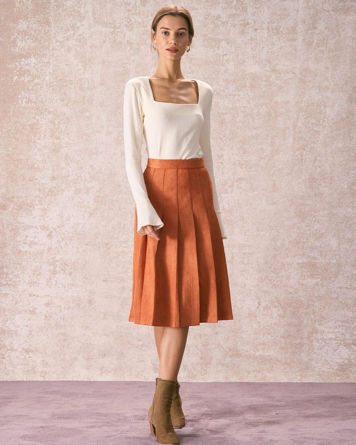 The Orange High Waisted Suede Midi Skirt 3 The Orange High Waisted Suede Midi Skirt - Image 3