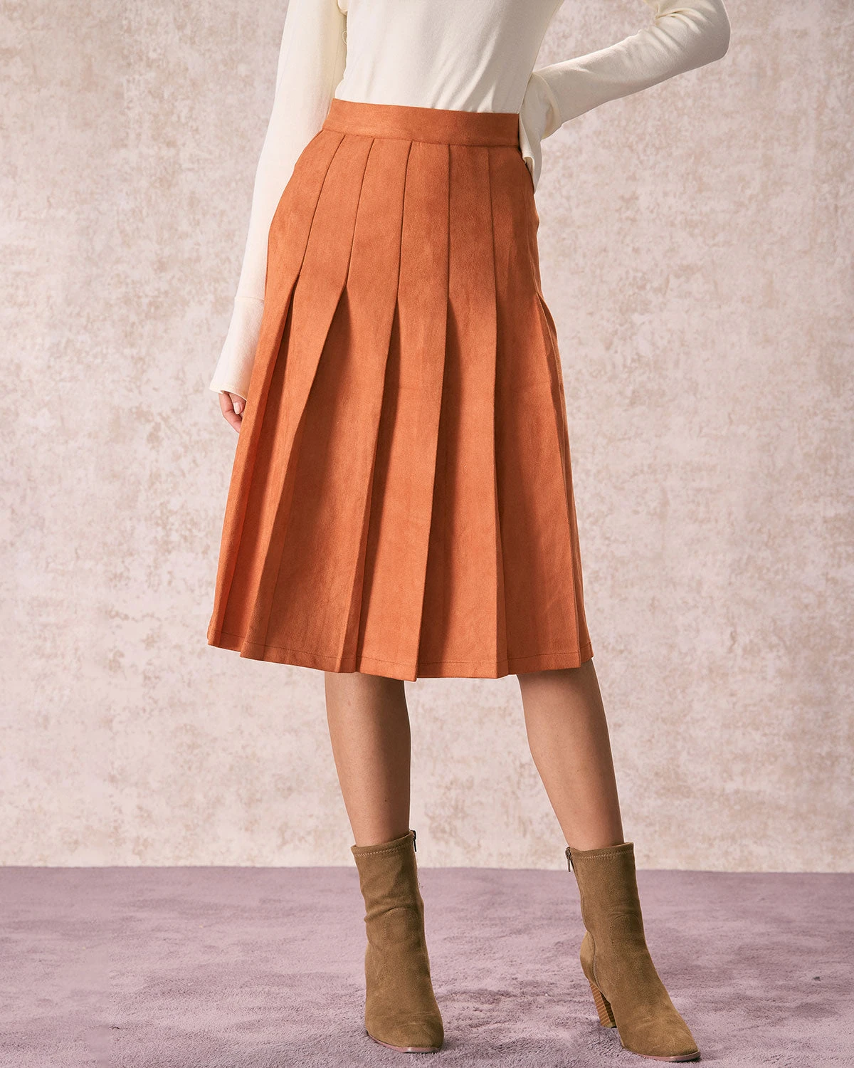 The Orange High Waisted Suede Midi Skirt 1 The Orange High Waisted Suede Midi Skirt
