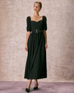 The Black Sweetheart Neck Puff Sleeve Belt Maxi Dress -Deals Dress N Swimwear Store the puff sleeve belt maxi dress dresses 7ns557