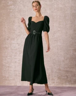 The Black Sweetheart Neck Puff Sleeve Belt Maxi Dress -Deals Dress N Swimwear Store the puff sleeve belt maxi dress dresses 9mtxrl