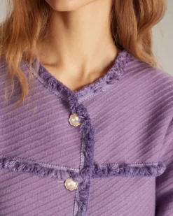 The Purple Crew Neck Single Breasted Jacket -Deals Dress N Swimwear Store the purple crew neck fuzzy trim jacket outerwear wyg49l