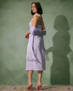 The Purple Jacquard Slip Midi Dress & Fringed Shawl -Deals Dress N Swimwear Store the purple jacquard slip midi dress fringed shawl dresses khwqgy