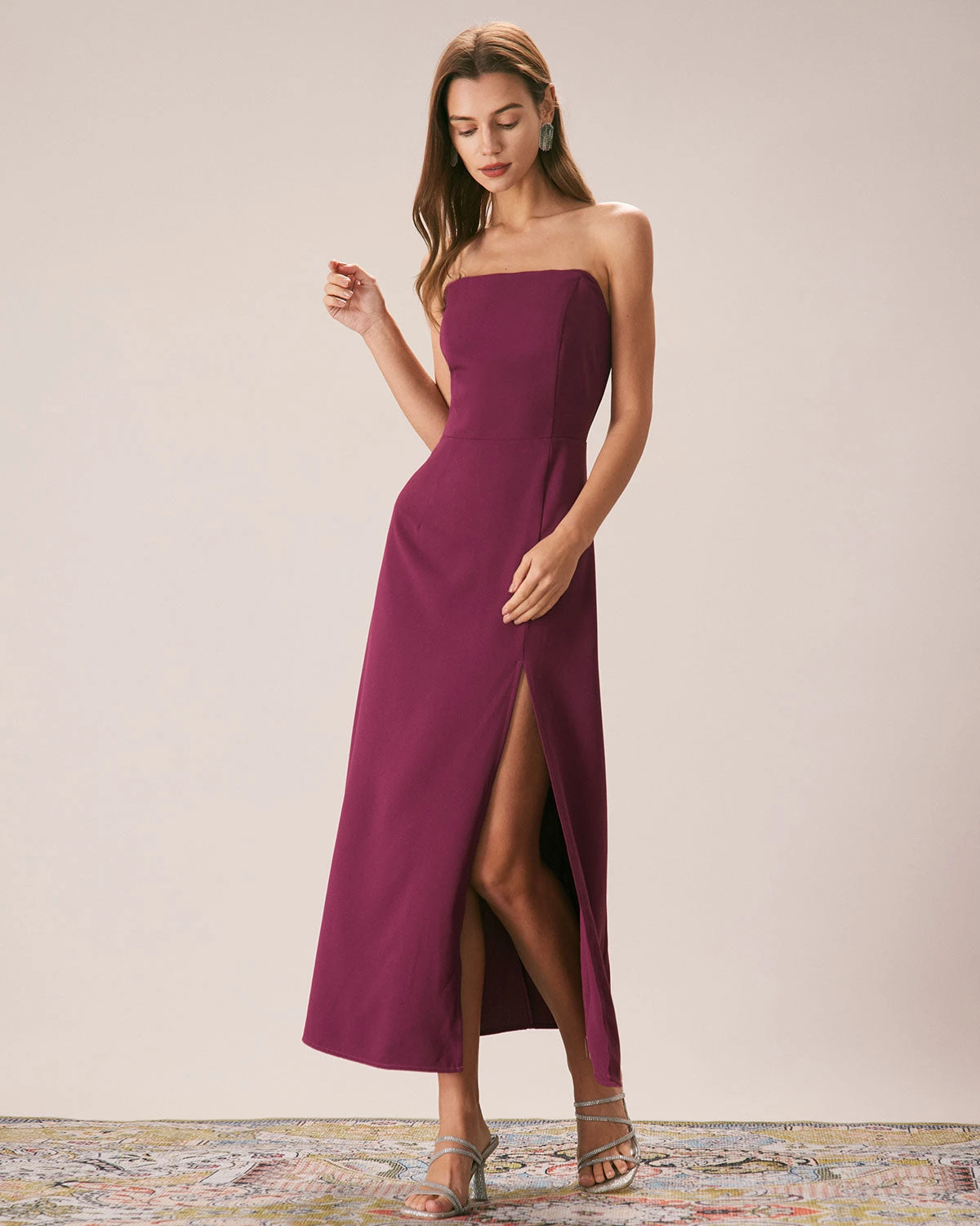 The Purple Pearl Strap A-Line Slit Maxi Dress 1 The Purple Pearl Strap A-Line Slit Maxi Dress