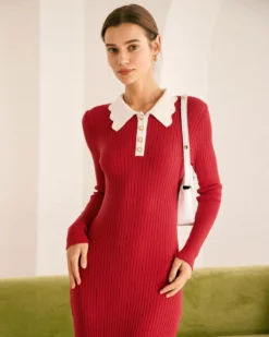 The Red Collared Colorblock Long Sleeve Sweater Dress -Deals Dress N Swimwear Store the red collared colorblock sweater dress dresses bnsxro