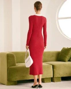 The Red Collared Colorblock Long Sleeve Sweater Dress -Deals Dress N Swimwear Store the red collared colorblock sweater dress dresses rxl1hg