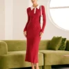 The Red Collared Colorblock Long Sleeve Sweater Dress