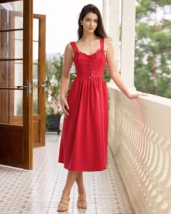 The Red Sweetheart Neck Criss Cross Ruched Midi Dress 7 The Red Sweetheart Neck Criss Cross Ruched Midi Dress -Deals Dress N Swimwear Store the red criss cross ruched midi dress dresses izckho