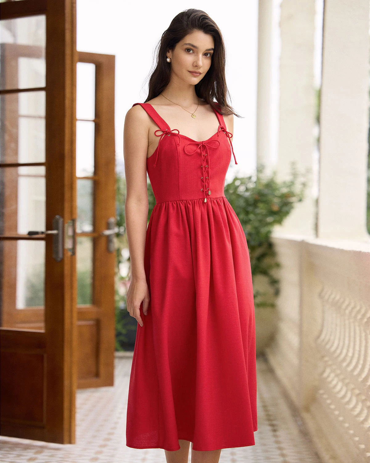 The Red Sweetheart Neck Criss Cross Ruched Midi Dress 1 The Red Sweetheart Neck Criss Cross Ruched Midi Dress