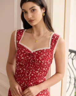 The Red Sweetheart Neck Floral Lace Trim Midi Dress 7 The Red Sweetheart Neck Floral Lace Trim Midi Dress -Deals Dress N Swimwear Store the red floral lace trim midi dress dresses gubuhr