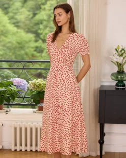 The Red V-Neck Floral Puff Sleeve Maxi Dress 7 The Red V-Neck Floral Puff Sleeve Maxi Dress -Deals Dress N Swimwear Store the red floral puff sleeve maxi dress red dresses yeu1rf