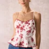 The Red Sweetheart Neck Floral Cami Top
