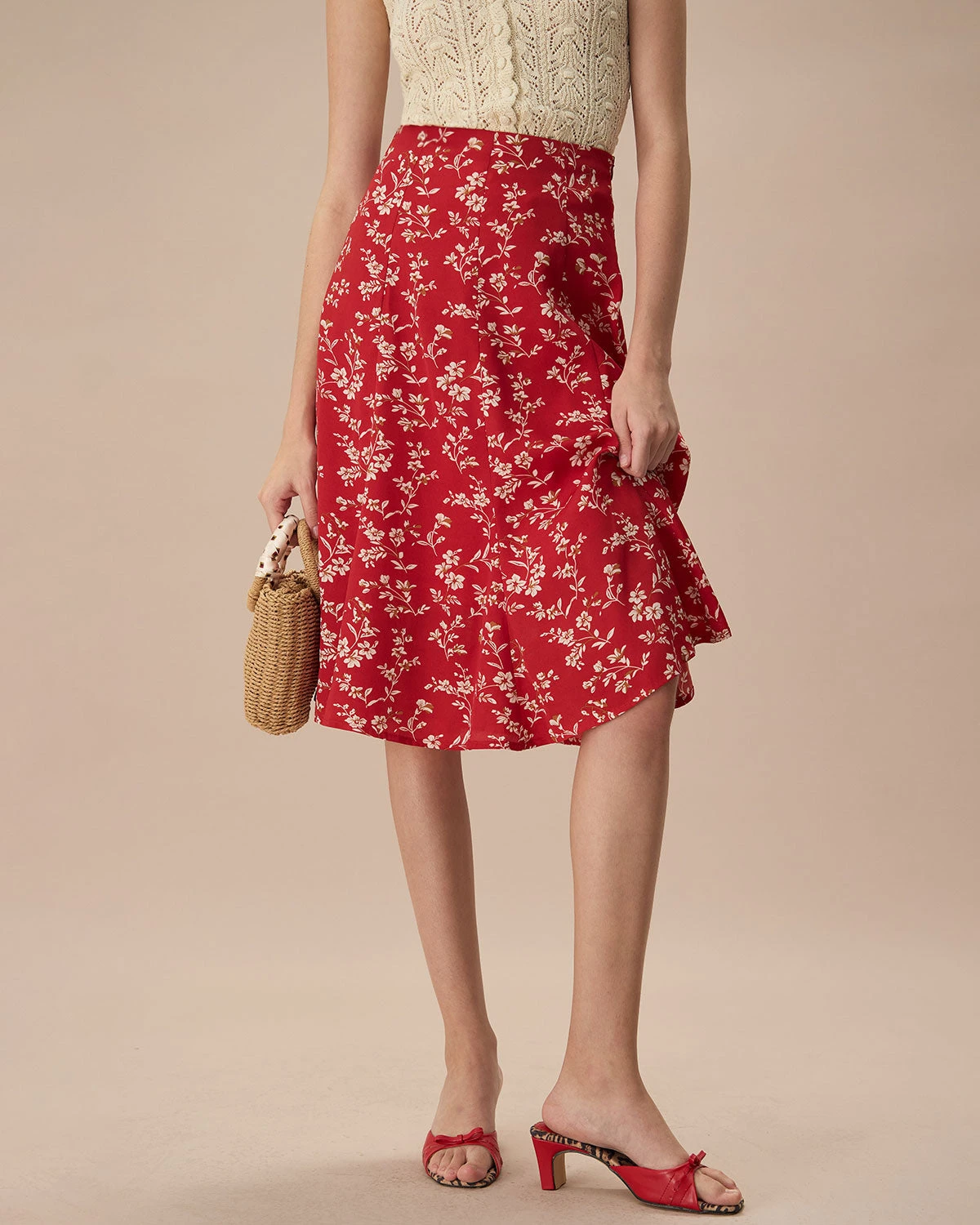 The Red High-Waisted Floral Midi Skirt 3 The Red High-Waisted Floral Midi Skirt - Image 3