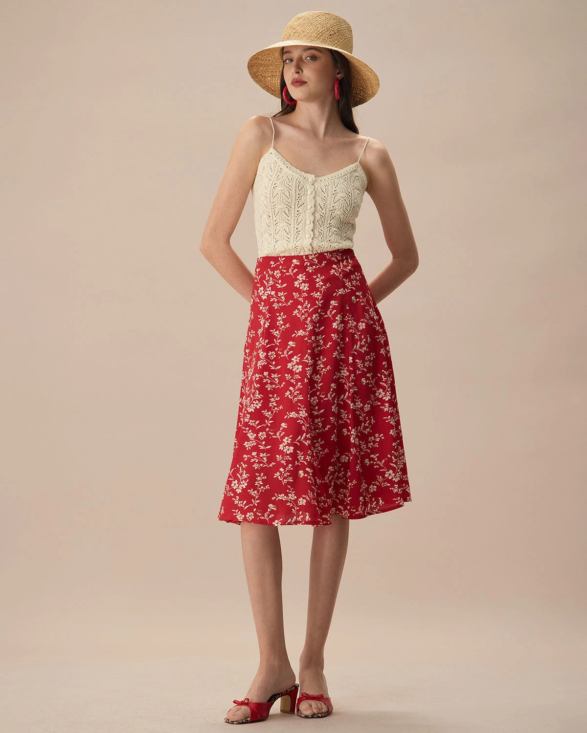 The Red High-Waisted Floral Midi Skirt 2 The Red High-Waisted Floral Midi Skirt - Image 2