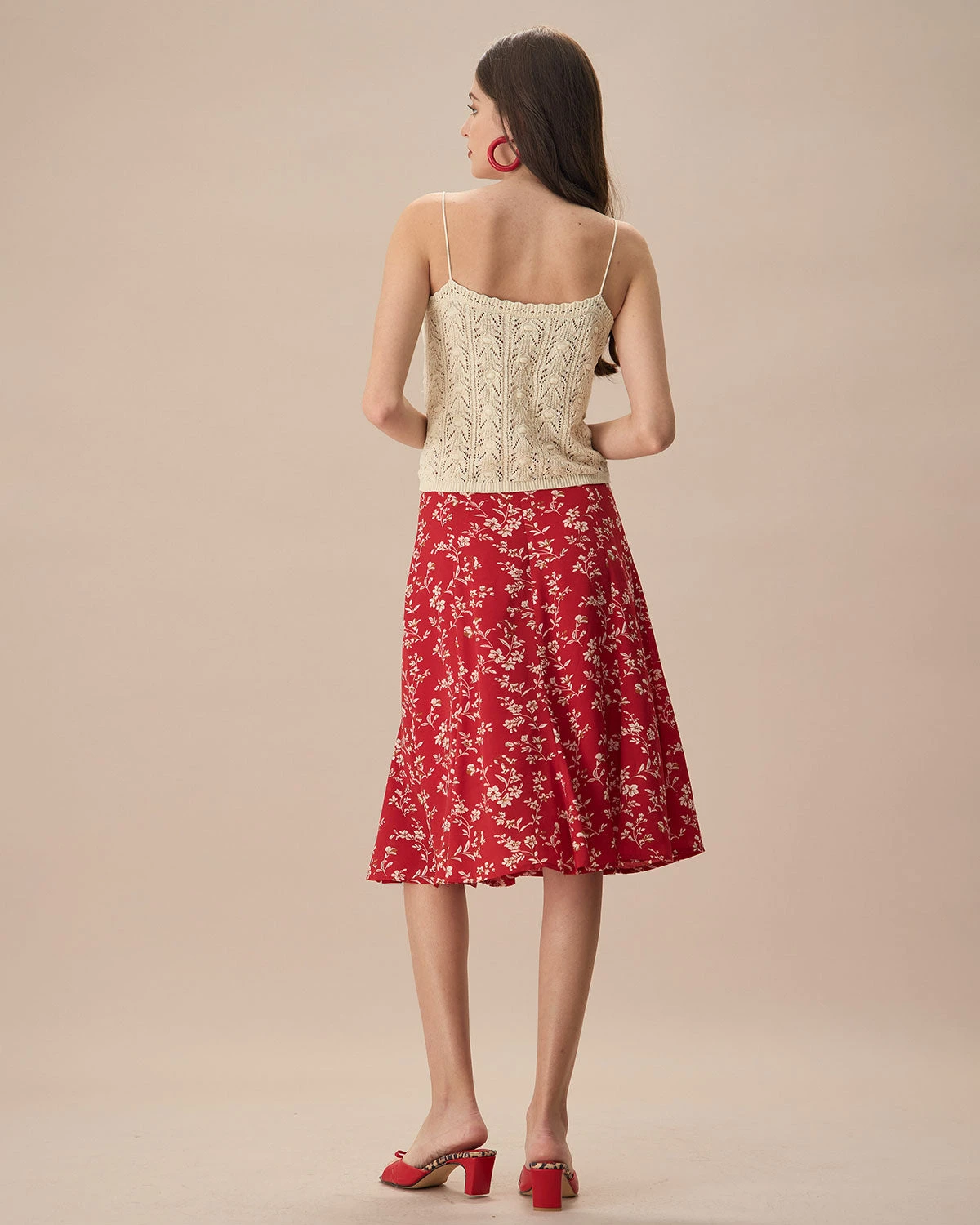 The Red High-Waisted Floral Midi Skirt 4 The Red High-Waisted Floral Midi Skirt - Image 4