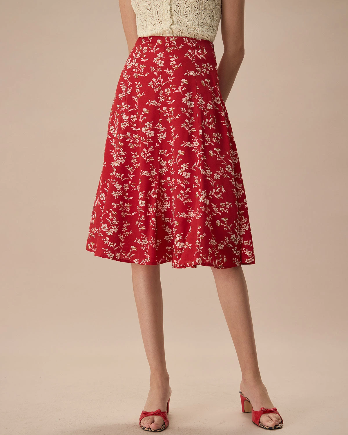 The Red High-Waisted Floral Midi Skirt 1 The Red High-Waisted Floral Midi Skirt