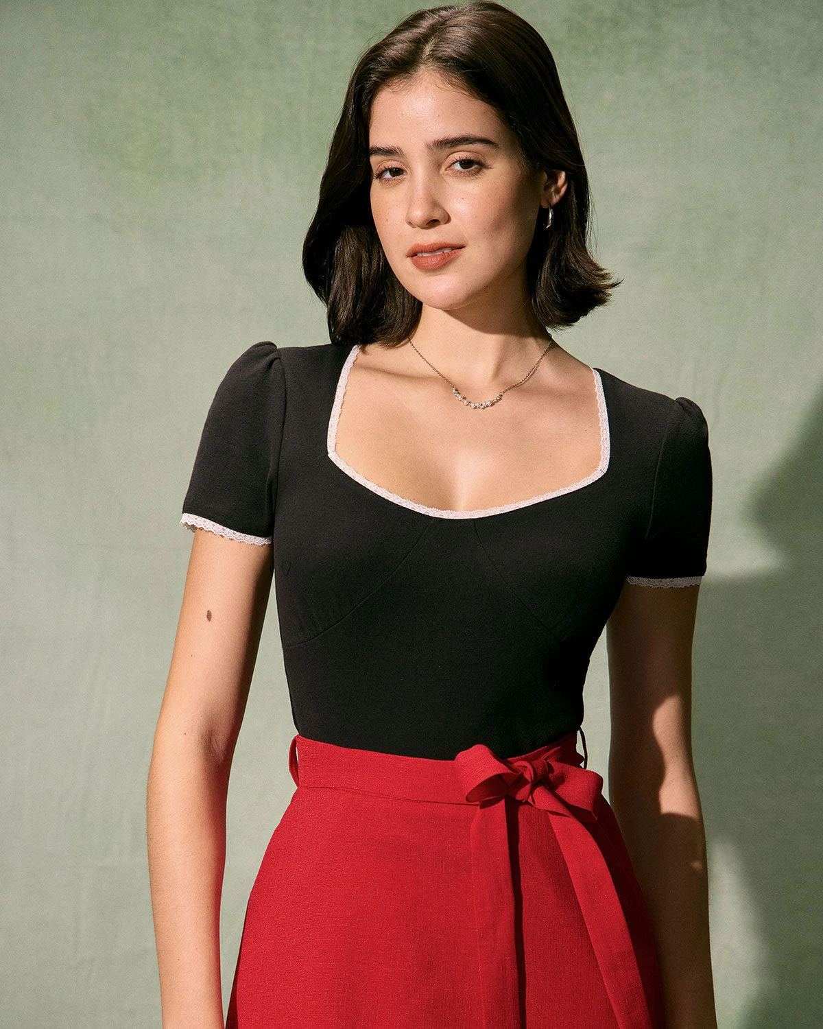 The Red High-Waisted Tie Strap Midi Skirt 6 The Red High-Waisted Tie Strap Midi Skirt - Image 6