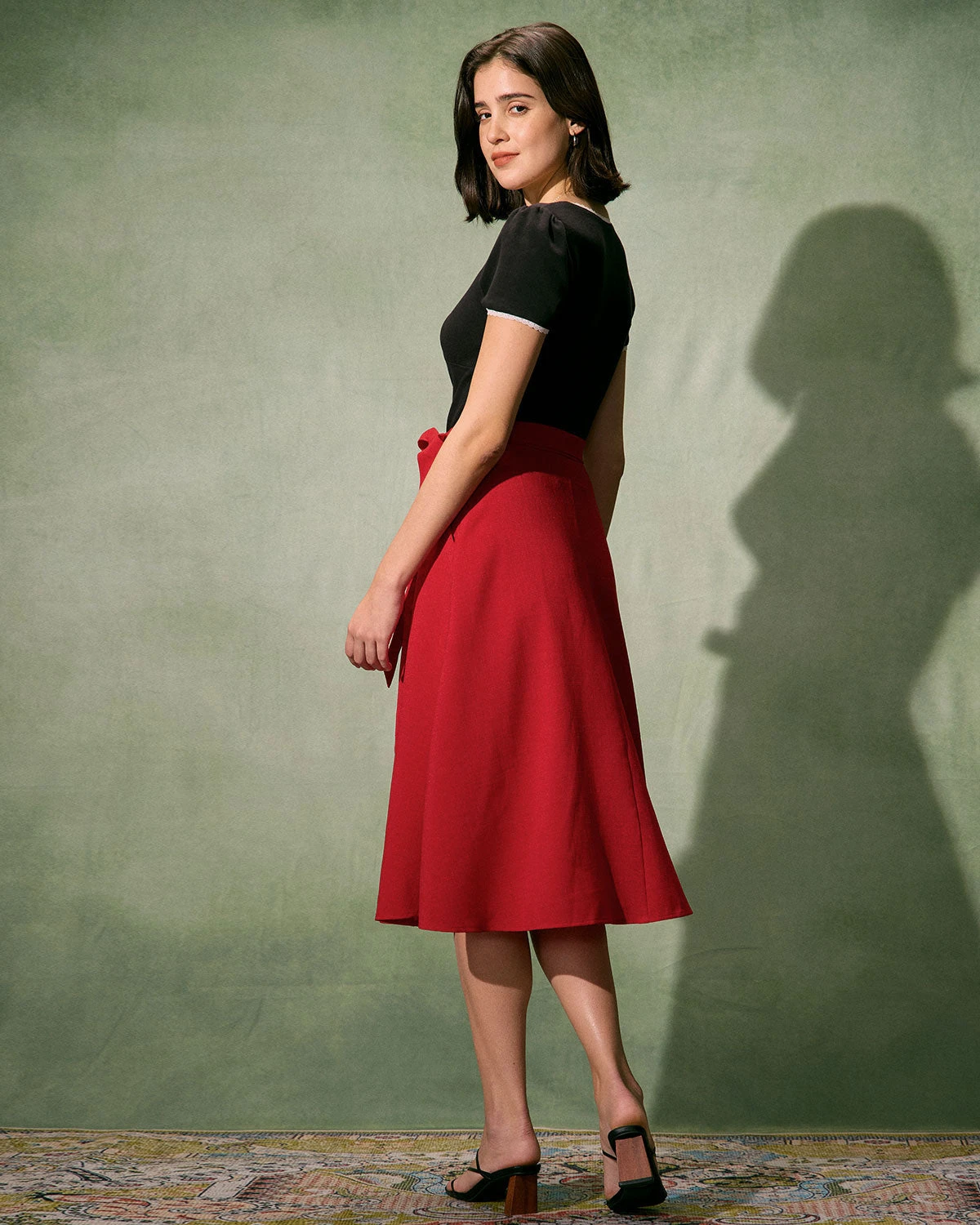 The Red High-Waisted Tie Strap Midi Skirt 4 The Red High-Waisted Tie Strap Midi Skirt - Image 4