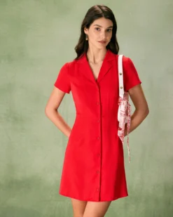 The Red Lapel Button Mini Dress 8 The Red Lapel Button Mini Dress -Deals Dress N Swimwear Store the red lapel button mini dress dresses fqnzxn